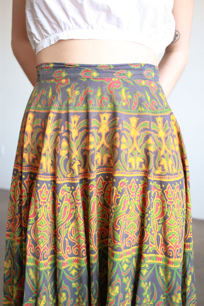 1970s Indian Block Print Circle Skirt