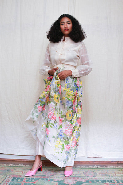 1960s Sheer Layered Floral Maxi Dress