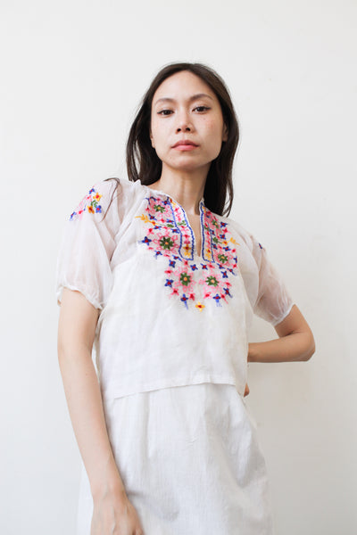 1970s Embroidered Semi-Sheer Peasant Blouse