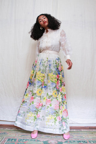 1960s Sheer Layered Floral Maxi Dress
