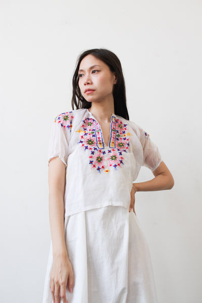 1970s Embroidered Semi-Sheer Peasant Blouse