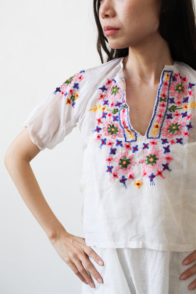 1970s Embroidered Semi-Sheer Peasant Blouse