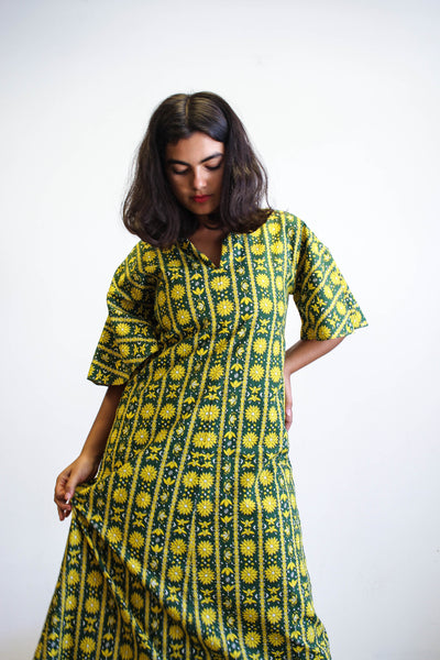 1960s Sunflower Hippy Print Cotton Dress