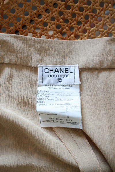 1980s Chanel Beige Crepe Silk Wide Leg Pants