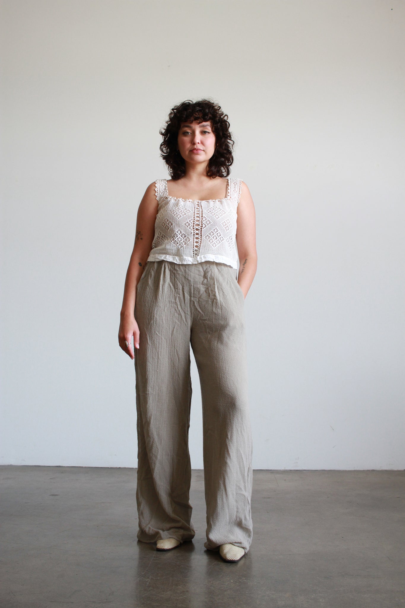 1990s Calvin Klein Stone Grey Woven Pants