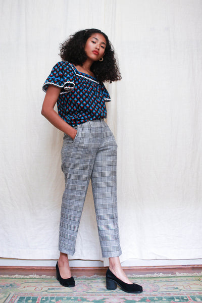 1980s Houndstooth Plaid Linen Trousers