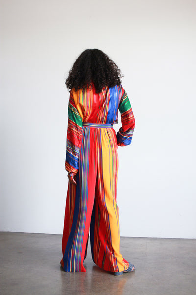 1980s Gloria Sachs Striped Silk Pant Set