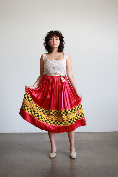 Antique Fuchsia Satin Embroidered Wrap Skirt