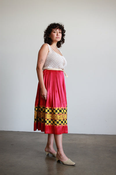 Antique Fuchsia Satin Embroidered Wrap Skirt