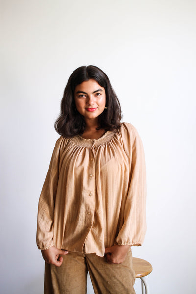 1970s Beige Peach Smock Blouse