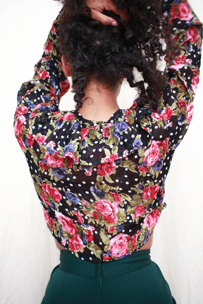 1990s Cotton Sheer Ruffled Crop Blouse