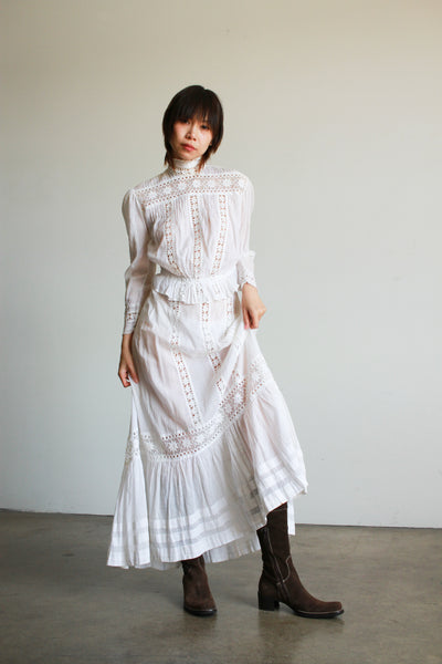 1910s Edwardian Cotton Eyelet Embroidered Lawn Set