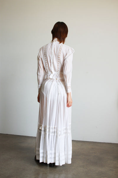 1910s Edwardian Cotton Eyelet Embroidered Lawn Set
