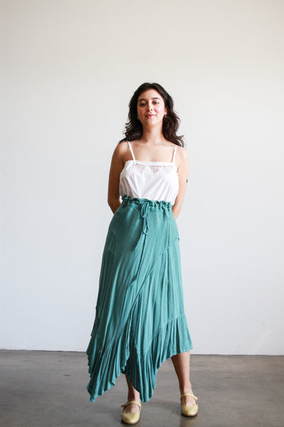 1970s Laise Adzer Turquoise Ruffled Cotton Skirt