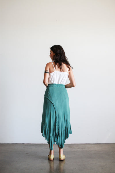 1970s Laise Adzer Turquoise Ruffled Cotton Skirt