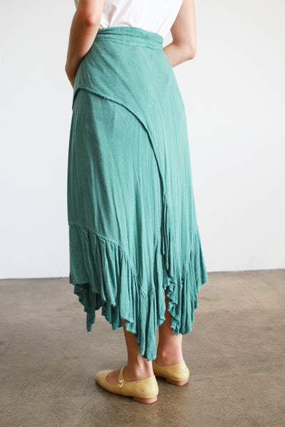 1970s Laise Adzer Turquoise Ruffled Cotton Skirt