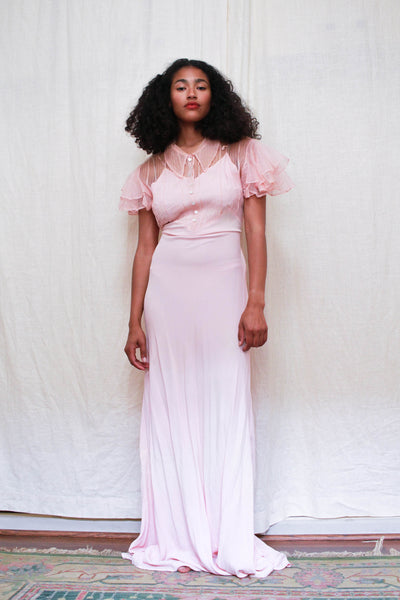 1940s Baby Pink Rayon Mesh Gown