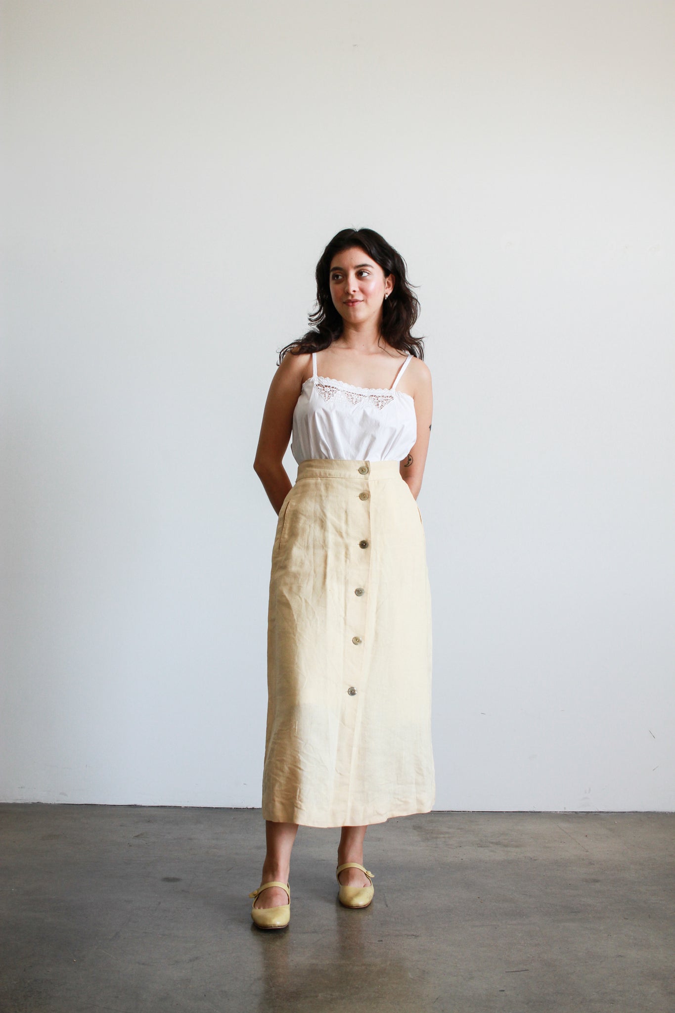 1980s Buttercream Linen Aline Skirt