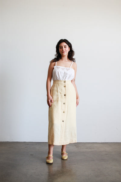 1980s Buttercream Linen Aline Skirt