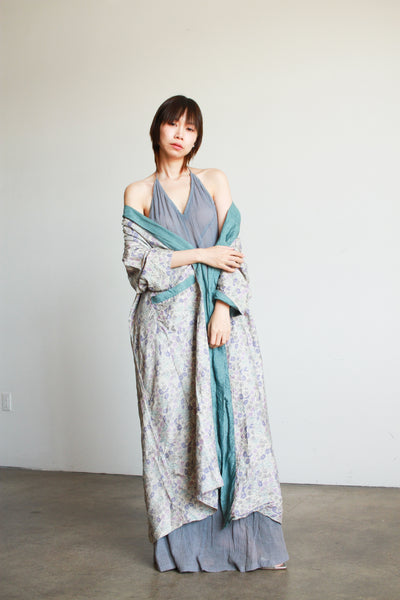 1920s Periwinkle Pongee Silk Liberty Print Robe