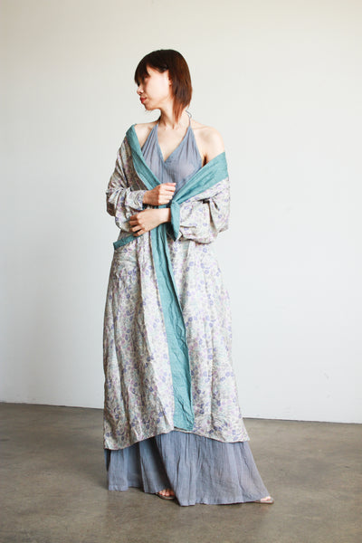 1920s Periwinkle Pongee Silk Liberty Print Robe