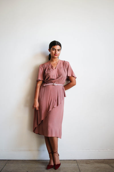 1940s Mauve Beaded Rayon Dress