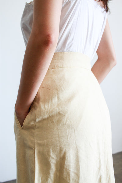1980s Buttercream Linen Aline Skirt