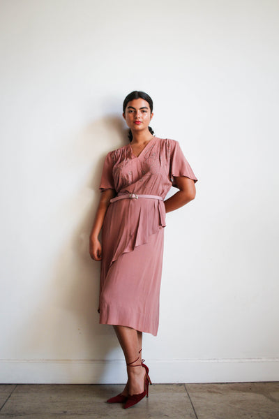 1940s Mauve Beaded Rayon Dress