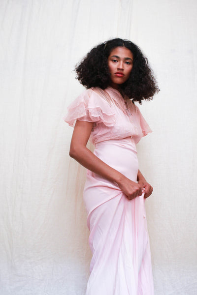 1940s Baby Pink Rayon Mesh Gown