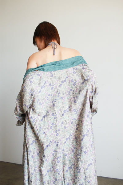 1920s Periwinkle Pongee Silk Liberty Print Robe
