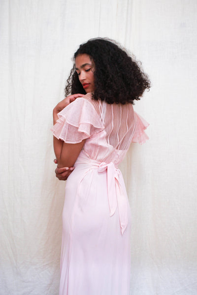 1940s Baby Pink Rayon Mesh Gown