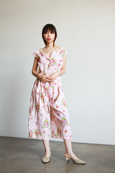 1930s Blush Floral Seersucker Lounge Jumpsuit
