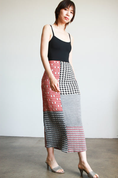1990s Patchwork Houndstooth Knit Wiggle Skirt