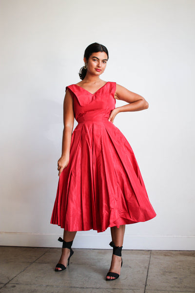 1950s Ruby Red Taffeta Party Dress
