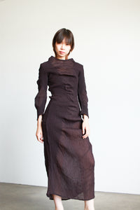 1990s Yoshiki Hishinuma Deep Violet Pleated Textured Dress