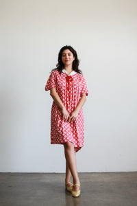 1930s Red Print Cotton Collared Dress