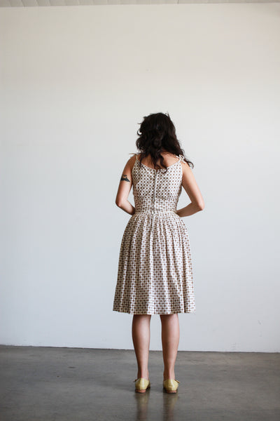 1950s Cotton Basketweave Print Midi Dress