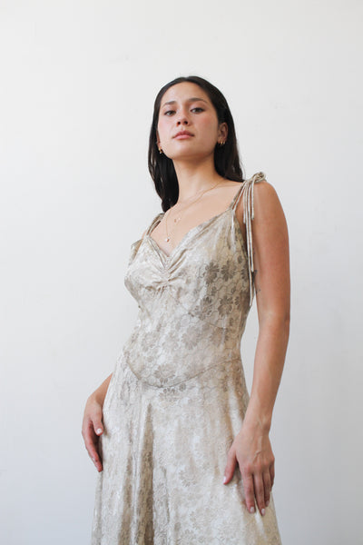 1930s Metallic Silk Brocade Lamé Gown