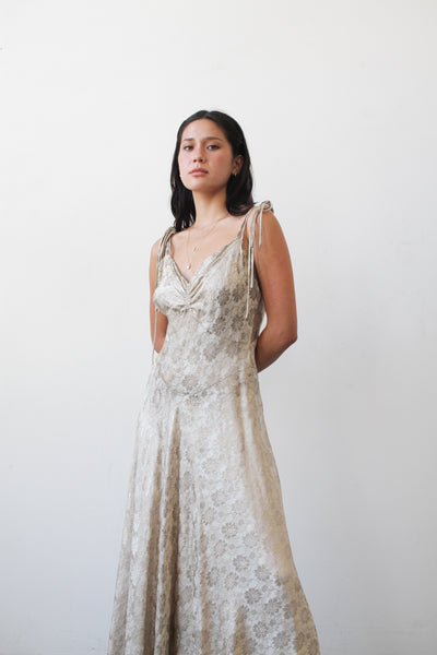 1930s Metallic Silk Brocade Lamé Gown