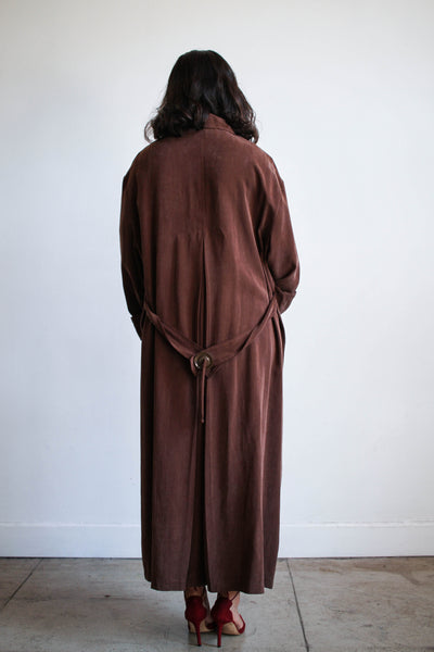 1980s Chocolate Rayon Long Trench Coat