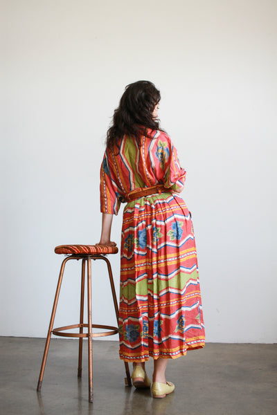 1980s Byblos Southwestern Print Crepe Skirt Set