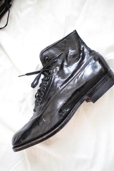 Victorian Deadstock Patent Leather Ankle Boots | 9-9.5