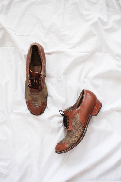 1930s Leather Woven Oxfords | 7 1/2