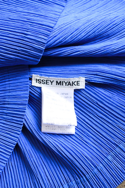 1990s Issey Miyake Cobalt Embossed Plissé Skirt Set