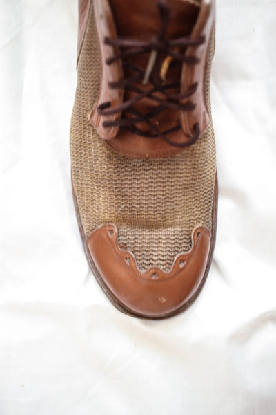 1930s Leather Woven Oxfords | 7 1/2