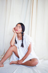 Victorian White Cotton Applique Trim Night Dress