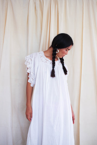Victorian White Cotton Applique Trim Night Dress