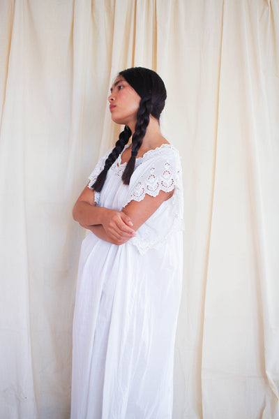Victorian White Cotton Applique Trim Night Dress