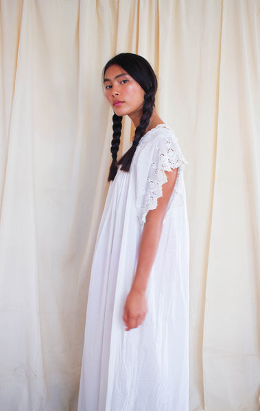 Victorian White Cotton Applique Trim Night Dress