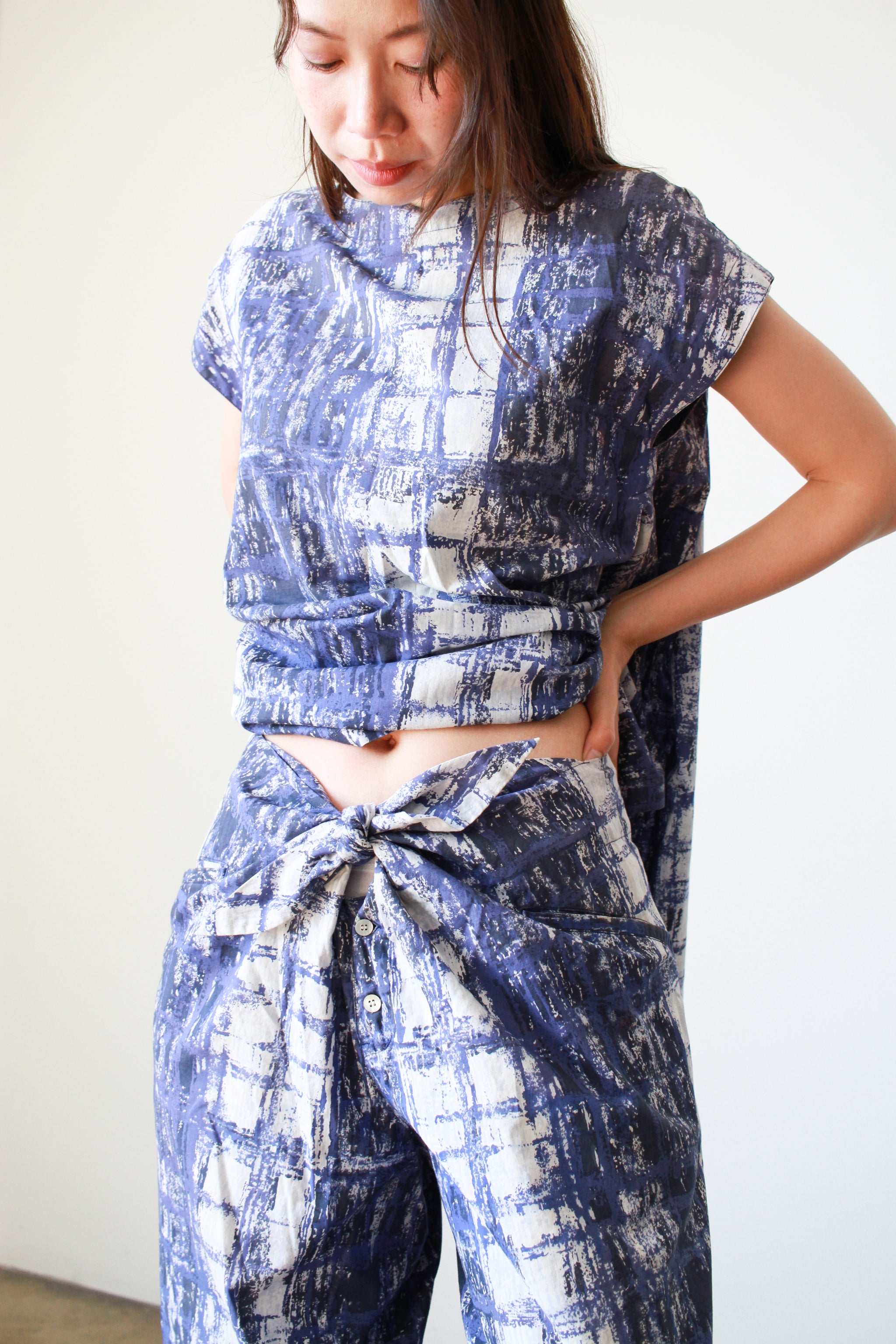 1980s Issey Miyake Plantation Splatter Print Two Piece Pant